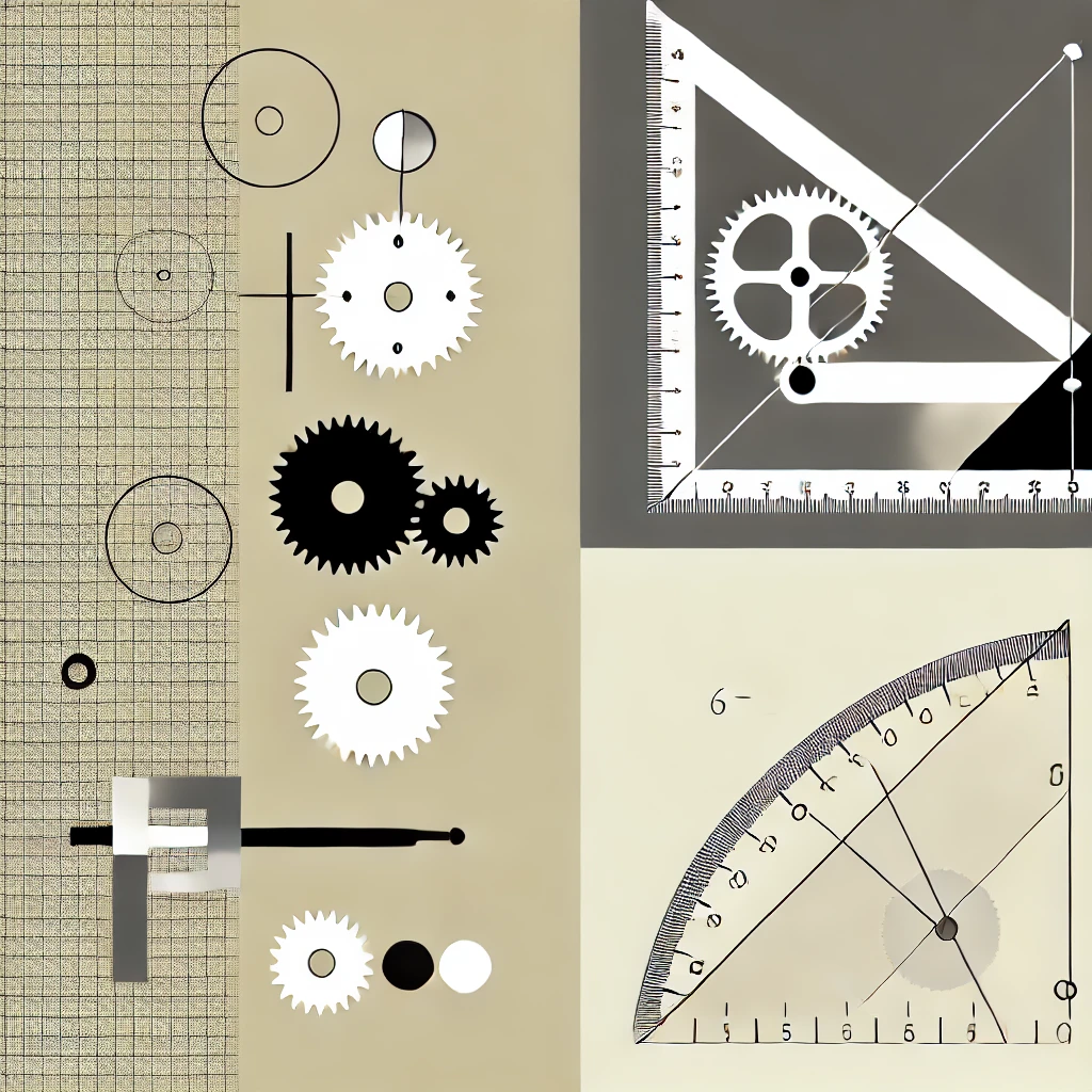 Art depicting mechanical calculators and logarithms