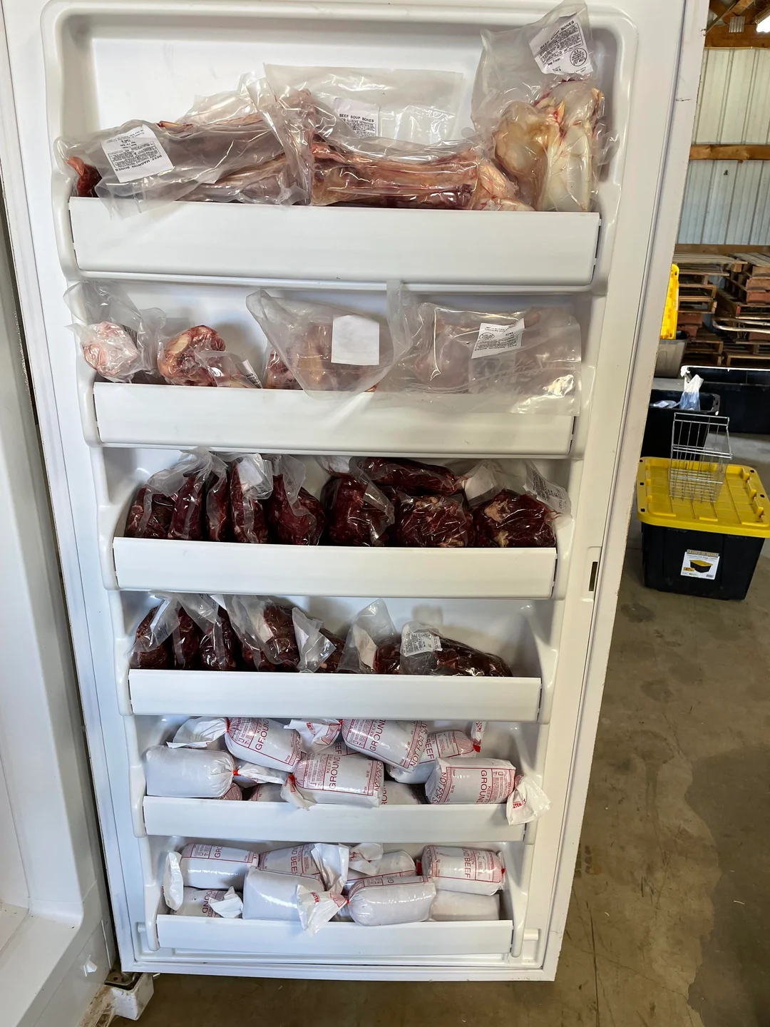 Beef Freezer Capacity Calculator 4 Ground beef, filet mignon and marrow bones stored in a freezer door