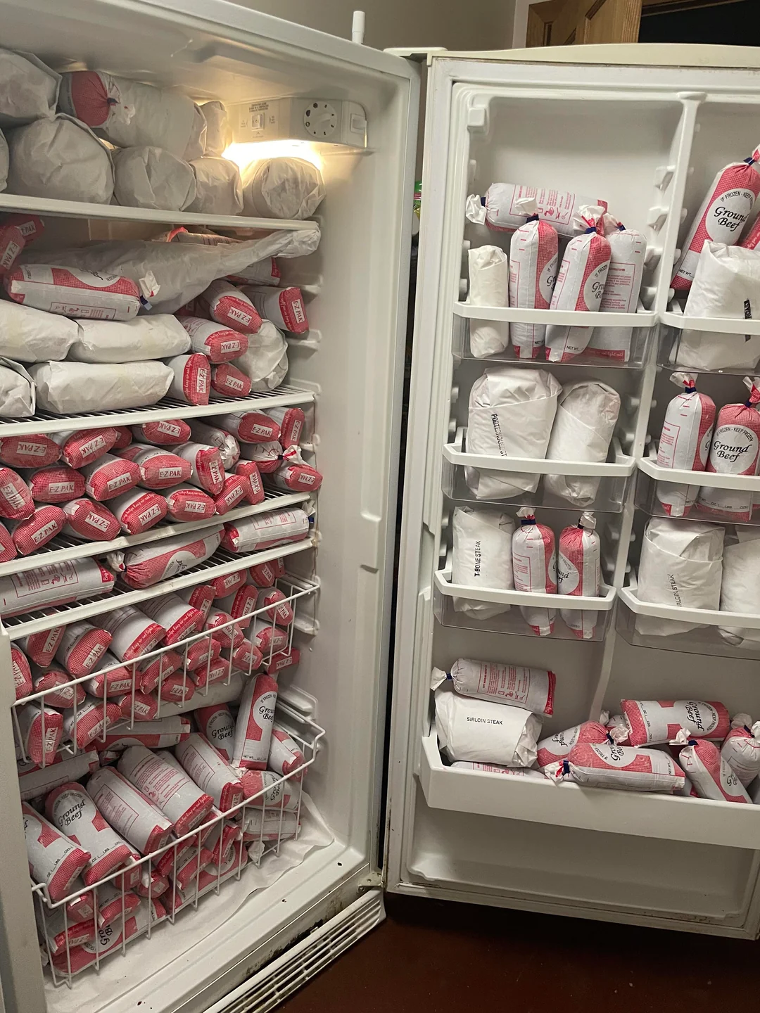 Beef Freezer Capacity Calculator 3 An open door freezer completely filled with beef from a whole cow